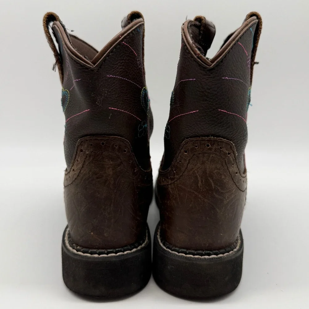 Justin Gypsy Western Light Up Boots Kids 2D Brown Leather Heart Flower Cowboy